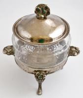 Ezüstözött alpakka puncstartó fedővel, üvegbetéttel, jelzés nélkül, m:37 cm