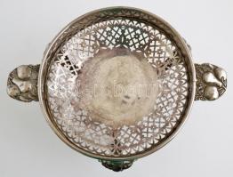 Ezüstözött alpakka puncstartó fedővel, üvegbetéttel, jelzés nélkül, m:37 cm