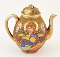 Japán "Satsuma" mokkás készlet (négy személyes), jelzett, kézzel festett,  kopásnyomokkal