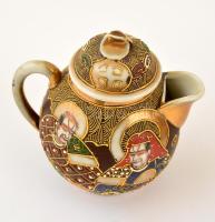 Japán "Satsuma" mokkás készlet (négy személyes), jelzett, kézzel festett,  kopásnyomokkal