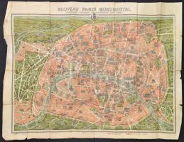 Nouveau Paris Monumental - Párizs térképe, a nevezetes épületek képével, szakadással, 56×72 cm