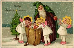 Boldog Karácsonyi Ünnepeket! Mikulás / Christmas greeting art postcard with Saint Nicholas. B.Co. B. 2118/4. litho (EK)