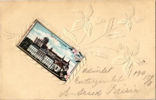 1901 Esztergom, Bazilika prímási palota. Mechanikus lap, floral, litho