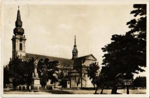 1933 Jánoshalma, Római katolikus templom, szobor. Weinstock E. 820. + Baja-Kiskunhalas 161 mozgóposta