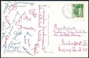 1964 Ganz-MÁVAG labdaúrgói által aláírt képeslap, (Harmat, Gál, Száger, Monostori, Szedlák, Seprűs, Palásti, Molnár II, Várkonyi, Nagy, Vörös, Dinopulosz, Halasi)
