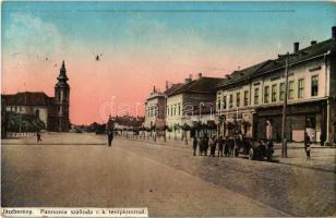 1914 Jászberény, Pannonia szálloda, Római katolikus templom, üzletek, automobil. Kiadja Novotha 155/4. (EK)