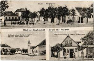 Kópháza (Sopron vm), Fő utca, plébánia udvar és kis templom, Tauber Sándor üzlete és saját kiadása (Rb)