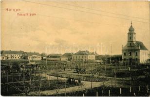 1910 Hatvan, Kossuth park, Római katolikus templom. W. L. (?) Kiadja Jatzkó Lajos (kis sarokhiány / small corner shortage)