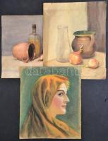 6 db akvarell és pasztell rajz, jelzéssel, szakadással, 48×36 cm