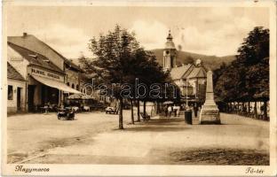 Nagymaros, Fő tér, hősi emlékmű, Waldvogel cukrászda, automobilok, templom