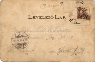 1901 Fülek, Filakovo; Vasútállomás, gőzmozdony, vasutasok. Fénynyomat Divald műintézetéből / Bahnhof...