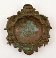 Ördögfejes bronz gyűrűtartó tálka, patinával, 13x14,5 cm