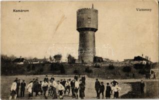 1933 Komárom, Komárno; Víztorony, az előtérben egy labdarúgócsapat focizik a sportpályán / water tower, football players on the sports field (EK)