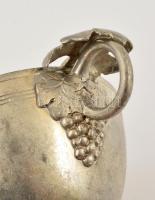 Fém, szőlő motívumos bortölcsér, jelzett, 12x8 cm