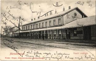 1909 Máramarossziget, Sighetu Marmatiei; Vasúti indóház, Vasútállomás. Kiadja Berger / Bahnhof / railway station