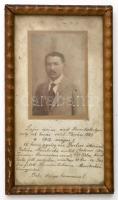I. világháború gorlicei áttörésnél meghalt férfi fényképe a halál pontos helyének megjelölésével. Üvegezett keretben 14x25 cm