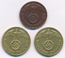 Német Harmadik Birodalom 1936F 2pf Br + 1936A 10pf Al-Br + 1936E 10pf Al-Br T:1-,2
German Third Rei...