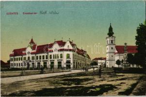 1923 Szentes, Erzsébet tér. templom, Szentháromság szobor, Pázmány Géza üzlete