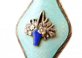 Ezüst(Ag) zománcozott medál, jelzett, 4×2,5 cm, bruttó: 10 g