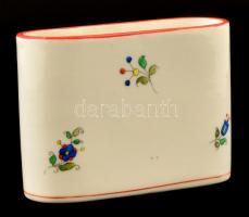 Herendi porcelán népi mintás fogpiszkálótartó, kézzel festett, jelzett, minimális hibával, 8×6×3 cm