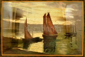 Olvashatatlan jelzéssel: Vitorlások. Pasztell, papír, üvegezett keretben, 60×85 cm