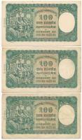 Szlovákia 1940. 100K (3x) sorszámkövetők, II. kiadás T:III
Slovakia 1940. 100 Korun (3x) sequential...