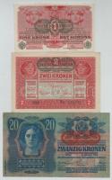 1902-1917. 5db klf magyar korona bankjegy T:I-,III,III-