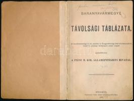 Baranyavármegye távolsági táblázata. Pécs, 1900. Taizs József. 132p. Fűzve, borító nélkül