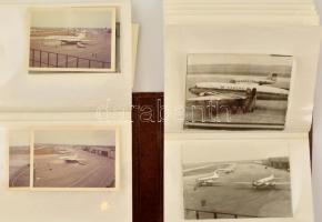 cca 1950-1970 Nagyrészt repülőgépeket (pl.: Tu-144-et) ábrázoló Malévos, Ferihegyi repülőtéren készült fotó, kb. 80-90., berakóban, 6x9 cm és 9x14 cm közötti méretben