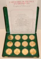 Franciaország 1973. "Franciaország története" 12klf db aranyozott emlékérem, eredeti díszdobozban! T:BU Tanúsítvánnyal!