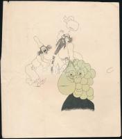 6 db karikatúra illusztráció, ofszet, jelzés nélkül, az egyik kétoldalas, az egyiken apró szakadássa...