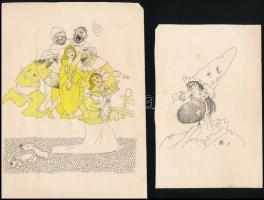 6 db karikatúra illusztráció, ofszet, jelzés nélkül, az egyik kétoldalas, az egyiken apró szakadássa...