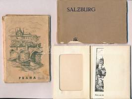 2 db RÉGI külföldi képeslapfüzet: Salzburg (10 képeslap), Prága (11 képeslap) + 10 db Oybin kisalakú lap tokban / 2 pre-1945 European postcard booklets: Salzburg (10 postcards), Praha (11 postcards) + 10 Oybin small sized cards in case