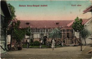 1916 Rárósmúlyad, Rárosská Mulad, Mula; Fürdő udvar személyzettel. Svarcz Soma fürdőtulajdonos kiadása / spa, bathing houses courtyard with staff (EB)