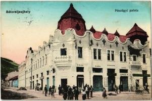 1914 Sátoraljaújhely, Pénzügyi palota, Kornstein Ignácz, Lukács H. üzlete, útépítés, munkás létrával