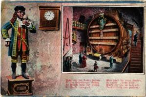 Heidelberg, Das grosse Fass mit Zwerg Perkeo und mit Vers wie auf Karte / The big barrel with dwarf, interior (EB)
