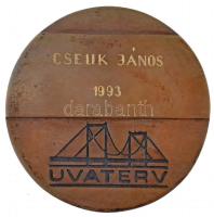 Cselik János 1993. "Pro Uvaterv" kétoldalas Br plakett eredeti tokban (100mm) T:2