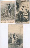 11 db RÉGI párok motívum képeslap / 11 pre-1945 couples motive postcards