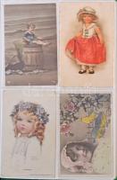 54 db RÉGI gyerek motívum képeslap albumban / 54 pre-1945 children motive postcards in an album