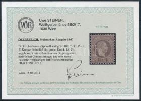 1867 25kr erős barnáslila színű szépen centrált bélyeg. Certificate: Steiner