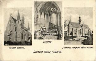 1909 Máriafalva, Mariasdorf; Plébániatemplom keleti és nyugati oldala, szentély, belső / Kirche / church interior (EK)