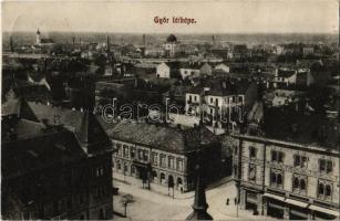 Győr, látkép, zsinagóga, Kisfaludy Kávéház. Herman Izidor kiadása (EK)