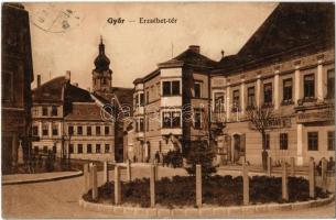 1915 Győr, Erzsébet tér, Kőbányai Sörcsarnok, üzletek