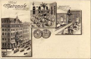 1931 Budapest VII. Hotel Metropole szálloda reklámlapja, belsők, villamos. Rákóczi út 58. Pápai Ernő kiadása