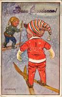 Skiing children, winter sport. W.R.B. & Co. Serie 22-108. s: Bozegka (?)