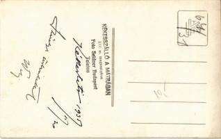 1935 Mátra, Kékes szálló, férfi sílécekkel és szánkóval. téli sport / winter sport, sled and skis. F...