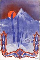 I. Január. Sílécek télen. Árpád-Nyomda kiadása / Hungarian winter sport art postcard. January s: Bozó