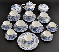 Kahla kék virágmintás porcelán teás készlet, matricás, jelzett, hiányos, hibátlan