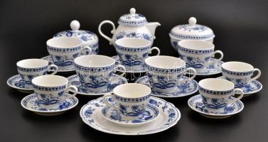 Kahla kék virágmintás porcelán teás készlet, matricás, jelzett, hiányos, hibátlan