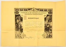1943 Budafok, A Budafoki M. Kir. Szőlészeti és Borászati Szakiskola Igazgatóság által kiállított, borászati tanfolyam elvégzéséről szóló oklevél